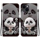 For iPhone 15 Plus Crystal Texture Colored Drawing Leather Phone Case(Milk Tea Bear) - 1