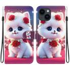 For iPhone 15 Plus Crystal Texture Colored Drawing Leather Phone Case(Rose Cat) - 1