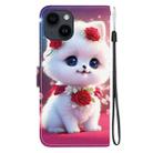 For iPhone 15 Plus Crystal Texture Colored Drawing Leather Phone Case(Rose Cat) - 3