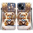 For iPhone 15 Plus Crystal Texture Colored Drawing Leather Phone Case(Diamond Bear) - 1