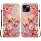 For iPhone 15 Plus Crystal Texture Colored Drawing Leather Phone Case(Lantern Butterflies) - 1