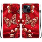 For iPhone 15 Plus Crystal Texture Colored Drawing Leather Phone Case(Pearl Butterfly Rose) - 1