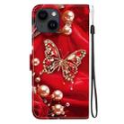For iPhone 15 Plus Crystal Texture Colored Drawing Leather Phone Case(Pearl Butterfly Rose) - 3