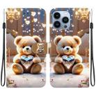 For iPhone 14 Pro Max Crystal Texture Colored Drawing Leather Phone Case(Diamond Bear) - 1