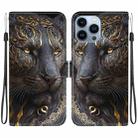 For iPhone 14 Pro Max Crystal Texture Colored Drawing Leather Phone Case(Black Gold Lion) - 1