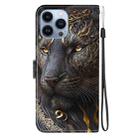 For iPhone 14 Pro Max Crystal Texture Colored Drawing Leather Phone Case(Black Gold Lion) - 3