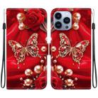 For iPhone 13 Pro Crystal Texture Colored Drawing Leather Phone Case(Pearl Butterfly Rose) - 1