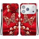 For iPhone 17 Pro Max Crystal Texture Colored Drawing Leather Phone Case(Pearl Butterfly Rose) - 1