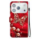For iPhone 17 Pro Max Crystal Texture Colored Drawing Leather Phone Case(Pearl Butterfly Rose) - 3