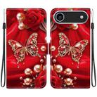 For iPhone 17 Air Crystal Texture Colored Drawing Leather Phone Case(Pearl Butterfly Rose) - 1