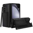 For Samsung Galaxy Z Fold7 Full Coverage Fold Double Buckle PU Phone Case with Pen Slots(Black) - 2
