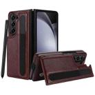 For Samsung Galaxy Z Fold7 Full Coverage Fold Double Buckle PU Phone Case with Pen Slots(Brown) - 2