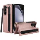 For Samsung Galaxy Z Fold7 Full Coverage Fold Double Buckle PU Phone Case with Pen Slots(Rose Gold) - 2