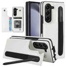 For Samsung Galaxy Z Fold7 Full Coverage Fold Double Buckle PU Phone Case with Pen Slots(White) - 1
