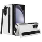 For Samsung Galaxy Z Fold7 Full Coverage Fold Double Buckle PU Phone Case with Pen Slots(White) - 2