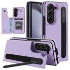 For Samsung Galaxy Z Fold7 Full Coverage Fold Double Buckle PU Phone Case with Pen Slots(Purple) - 1