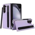For Samsung Galaxy Z Fold7 Full Coverage Fold Double Buckle PU Phone Case with Pen Slots(Purple) - 2