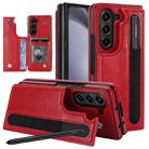 For Samsung Galaxy Z Fold7 Full Coverage Fold Double Buckle PU Phone Case with Pen Slots(Red) - 1