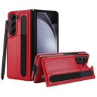 For Samsung Galaxy Z Fold7 Full Coverage Fold Double Buckle PU Phone Case with Pen Slots(Red) - 2