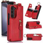 For Samsung Galaxy Z Fold7 Litchi Texture Ring Zipper Double Buckle Leather Phone Case(Red) - 1