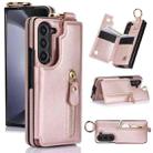 For Samsung Galaxy Z Fold7 Litchi Texture Ring Zipper Double Buckle Leather Phone Case(Rose Gold) - 1