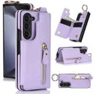 For Samsung Galaxy Z Fold7 Litchi Texture Ring Zipper Double Buckle Leather Phone Case(Purple) - 1