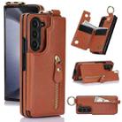 For Samsung Galaxy Z Fold7 Litchi Texture Ring Zipper Double Buckle Leather Phone Case(Brown) - 1