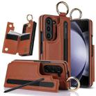For Samsung Galaxy Z Fold7 Litchi Texture Double Buckle Leather Phone Case with Pen Slot(Brown) - 1