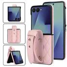 For Samsung Galaxy Z Flip7 5G Rhombic Texture Wristband PU Phone Case(Pink) - 1