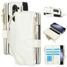 For Samsung Galaxy Z Fold7 Solid Color Wristband Wallet Folding Leather Phone Case with Lanyard(White) - 1