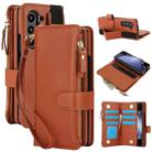 For Samsung Galaxy Z Fold7 Solid Color Wristband Wallet Folding Leather Phone Case with Lanyard(Brown) - 1