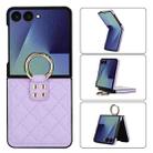 For Samsung Galaxy Z Flip7 5G Rhombic Texture Ring Holder PU Phone Case(Purple) - 1