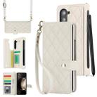 For Samsung Galaxy Z Fold7 Rhombic Texture Crossbody Multifunctional Leather Phone Case(White) - 1