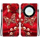 For Honor X9a Crystal Texture Colored Drawing Leather Phone Case(Pearl Butterfly Rose) - 1