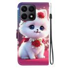 For Honor X8a Crystal Texture Colored Drawing Leather Phone Case(Rose Cat) - 3