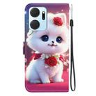 For Honor X7a Crystal Texture Colored Drawing Leather Phone Case(Rose Cat) - 3