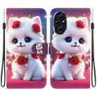 For Honor 200 Crystal Texture Colored Drawing Leather Phone Case(Rose Cat) - 1