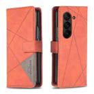 For Samsung Galaxy Z Fold7 Magnetic Buckle Rhombus Texture Leather Phone Case(Brown) - 1