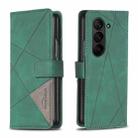 For Samsung Galaxy Z Fold6 Magnetic Buckle Rhombus Texture Leather Phone Case(Green) - 1