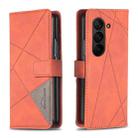 For Samsung Galaxy Z Fold6 Magnetic Buckle Rhombus Texture Leather Phone Case(Brown) - 1