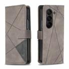 For Samsung Galaxy Z Fold6 Magnetic Buckle Rhombus Texture Leather Phone Case(Grey) - 1