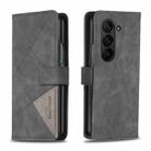 For Samsung Galaxy Z Fold6 Magnetic Buckle Rhombus Texture Leather Phone Case(Black) - 1
