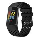 For Fitbit Charge 6 / 5 xDfind Hole Style Breathable Silicone Watch Band(Black) - 1