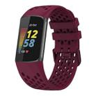 For Fitbit Charge 6 / 5 xDfind Hole Style Breathable Silicone Watch Band(Wine Red) - 1