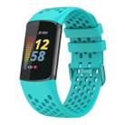 For Fitbit Charge 6 / 5 xDfind Hole Style Breathable Silicone Watch Band(Teal) - 1