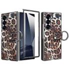 For Samsung Galaxy Z Fold6 VIETAO Leopard Print Metal Ring Leather Phone Case(Brown) - 1