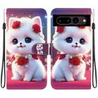 For Google Pixel 7 Crystal Texture Colored Drawing Leather Phone Case(Rose Cat) - 1