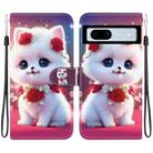 For Google Pixel 7a Crystal Texture Colored Drawing Leather Phone Case(Rose Cat) - 1