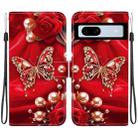 For Google Pixel 7a Crystal Texture Colored Drawing Leather Phone Case(Pearl Butterfly Rose) - 1