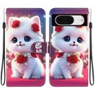 For Google Pixel 8 Crystal Texture Colored Drawing Leather Phone Case(Rose Cat) - 1